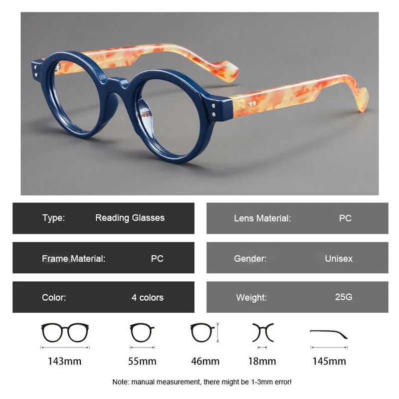 Vintage Retro Round Women Men Optical Glasses Frame Reading Presbyopia Eyewear With Diopter 0 +1.0 To +4.0 Female Male Spectacle