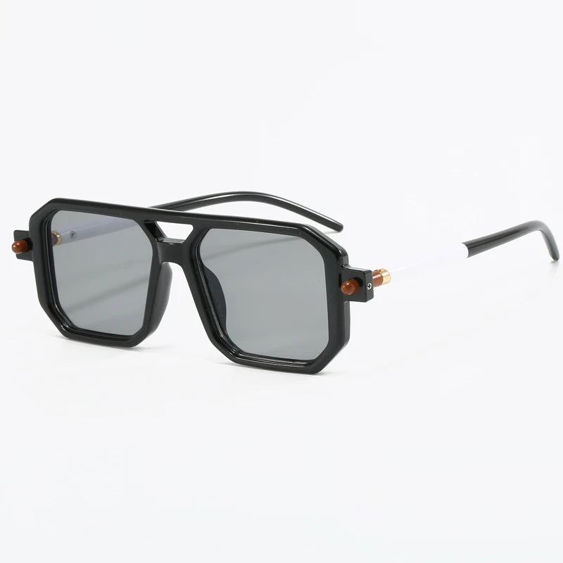 New Popular Square Retro Style Sunglasses Double Beam Pilot Sun Glasses Hawksbill Pattern Mirror Leg Design Flat Mirror