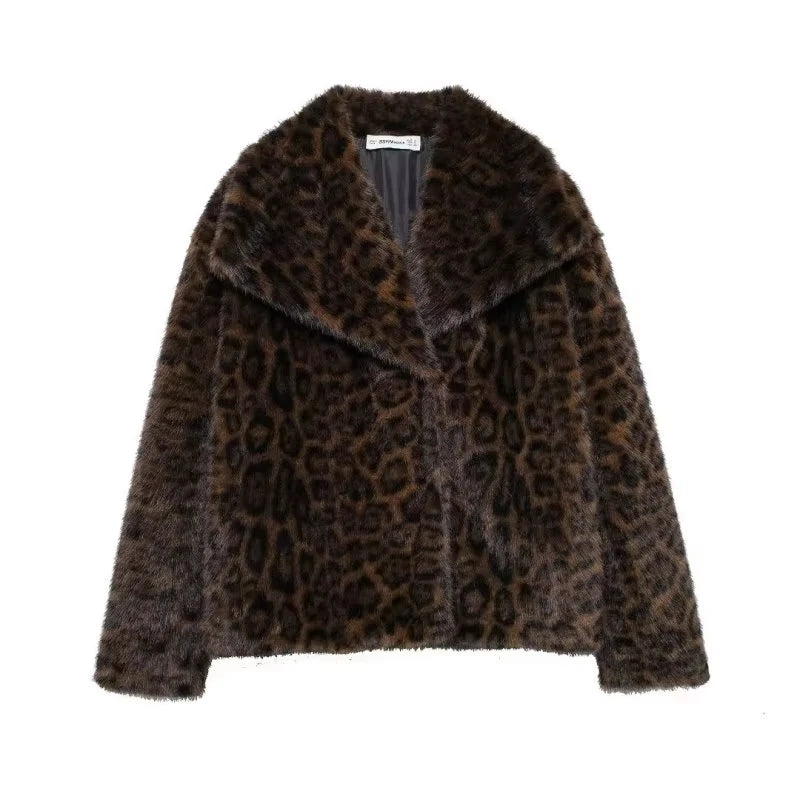 HH Women Elegant Faux Fur Coat Warm Fluffy Loose Long Sleeve Lapel Jacket Autumn Winter Fashion High Street Lady Outerwear