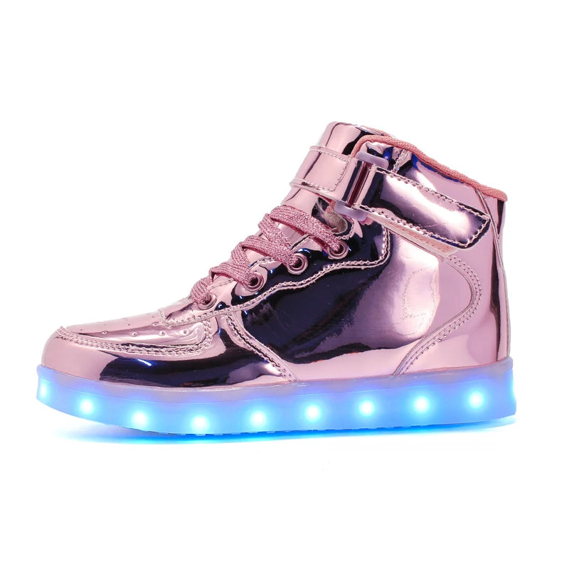Luxury Men's Glowing Sneakers Gold Glitter Skateboard Shoes Men Street Unisex Luminous Sneakers Men Shiny Mirror Designer Shoes
