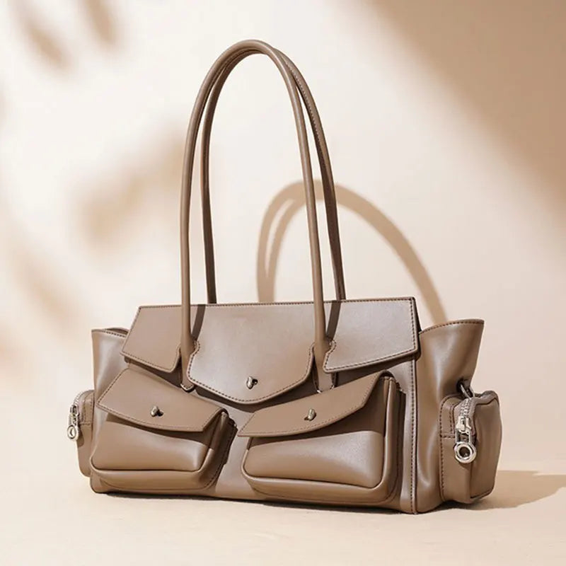 New Women's Bag Luxury Designer Genuine Leather Women Shoulder Bag Vintage Multi-Pocket Storage Cowhide Handbags