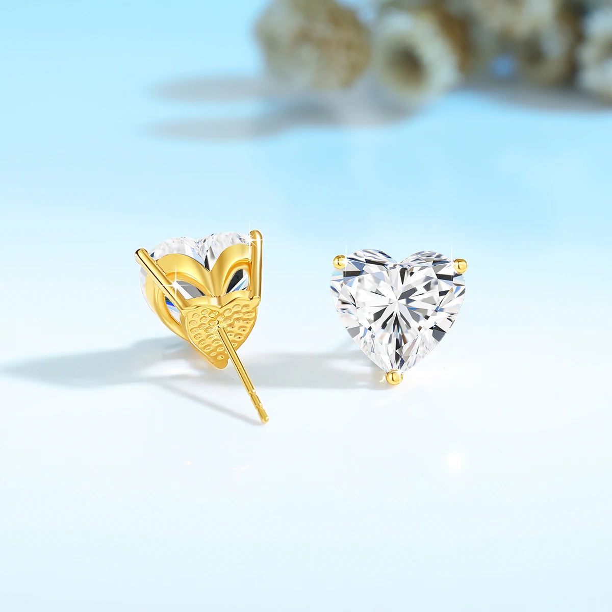 Real 14K Gold Moissanite Stud Earrings Heart Shape Pendant Necklace Au585 Diamond Jewelry Set for Women Engagement Romantic Gift
