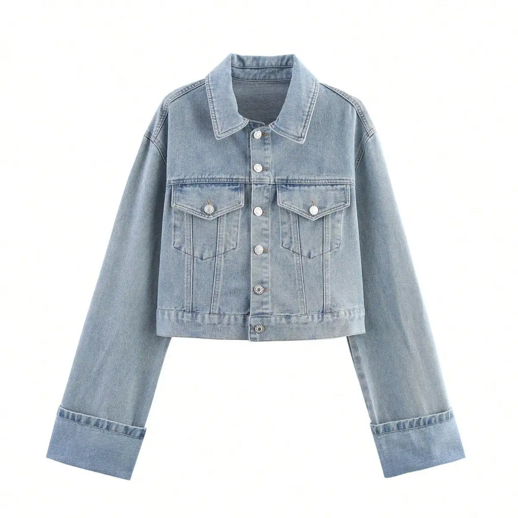 HH Women Vintage Denim Jacket Pant Sets Single Breasted Lapel Long Sleeve Coat Wide Leg Trousers Jeans High Street Outfits