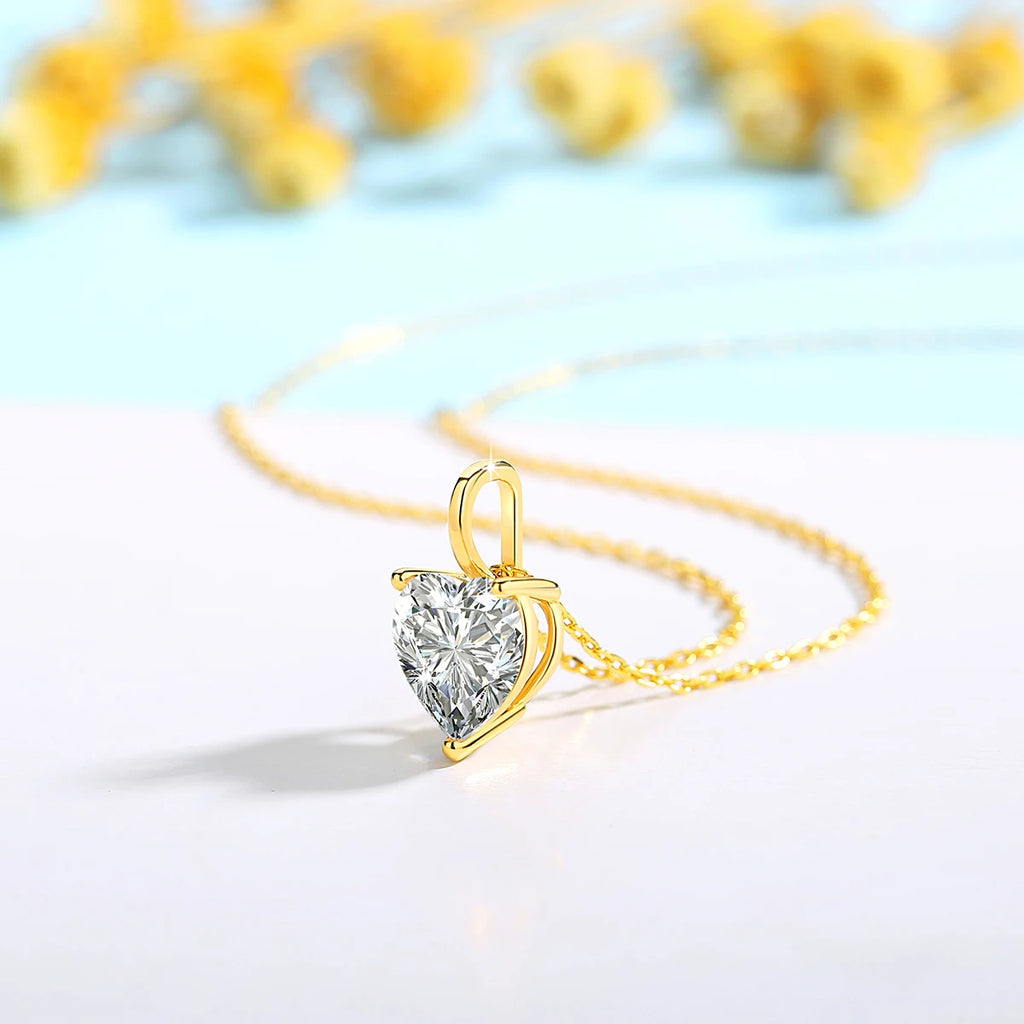 Real 14K Gold Moissanite Stud Earrings Heart Shape Pendant Necklace Au585 Diamond Jewelry Set for Women Engagement Romantic Gift