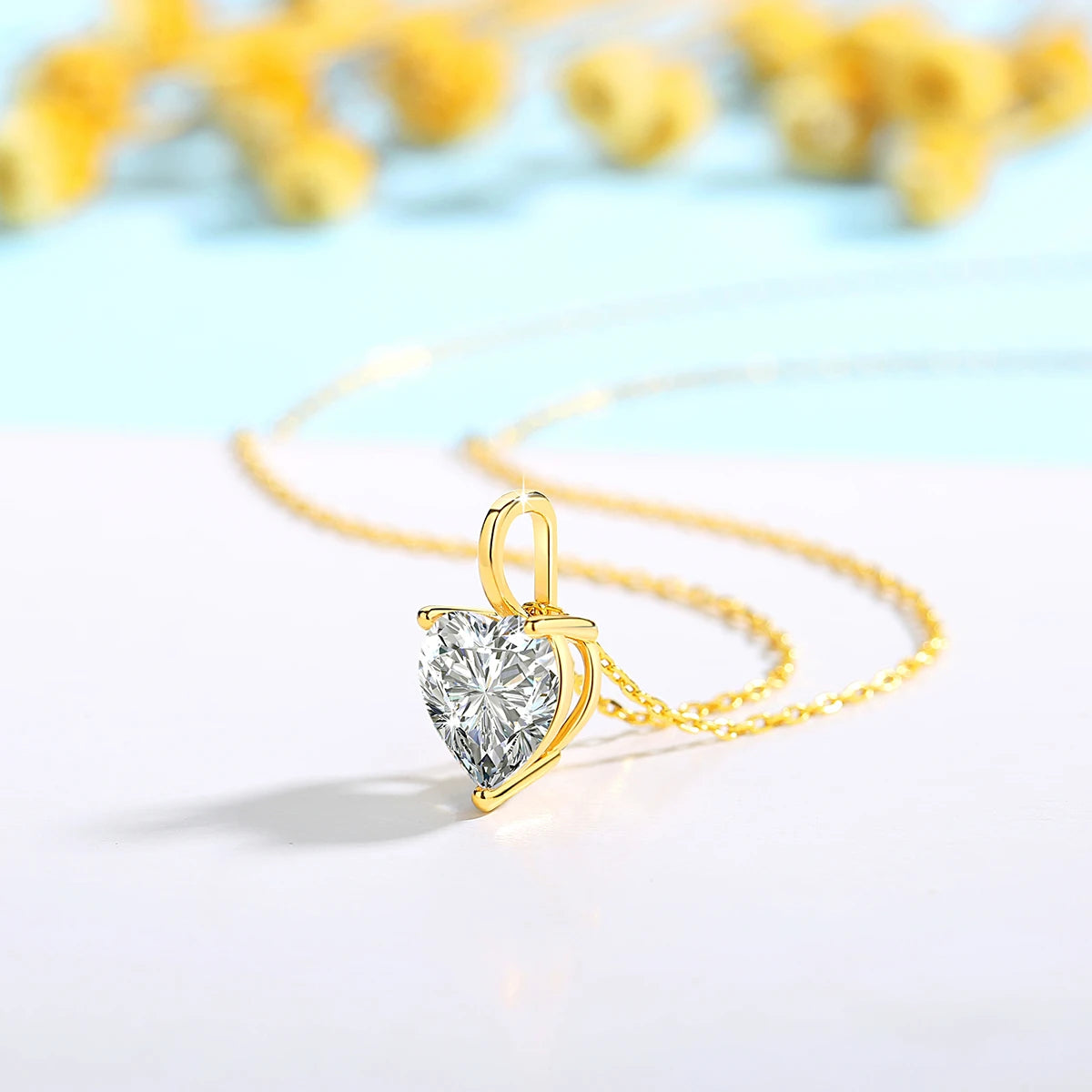 Real 14K Gold Moissanite Stud Earrings Heart Shape Pendant Necklace Au585 Diamond Jewelry Set for Women Engagement Romantic Gift