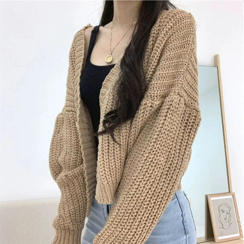 Women's Short Sweater Cardigan Sweet Cute College Style Single Button Knitted Cardigans Autumn Winter Thicken V-Neck Knitweat