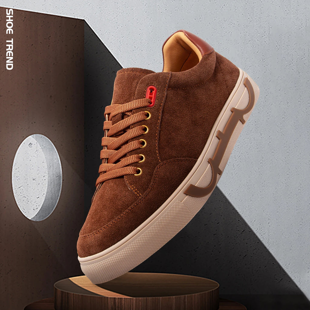 Men's 2025 new luxury brand high-grade leather casual shoes flat bottom breathable comfortable board shoes coffee color