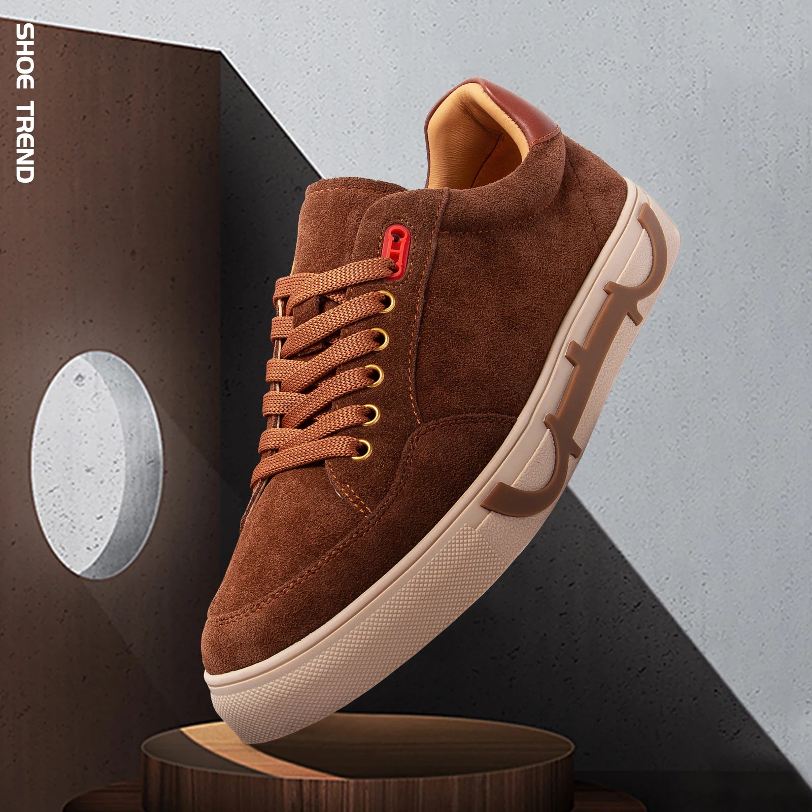 Men's 2025 new luxury brand high-grade leather casual shoes flat bottom breathable comfortable board shoes coffee color