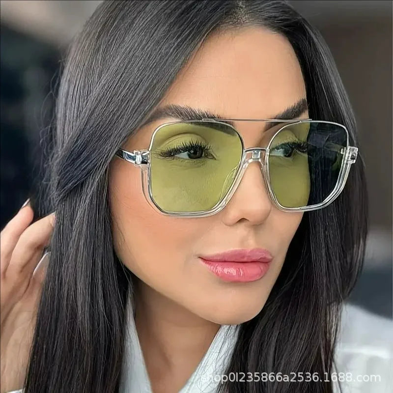 Retro Pilot Metal Sunglasses Fashion Korean Style Women Square Shades Trendy Ins Popular Brand Design UV400 Sun Glasses