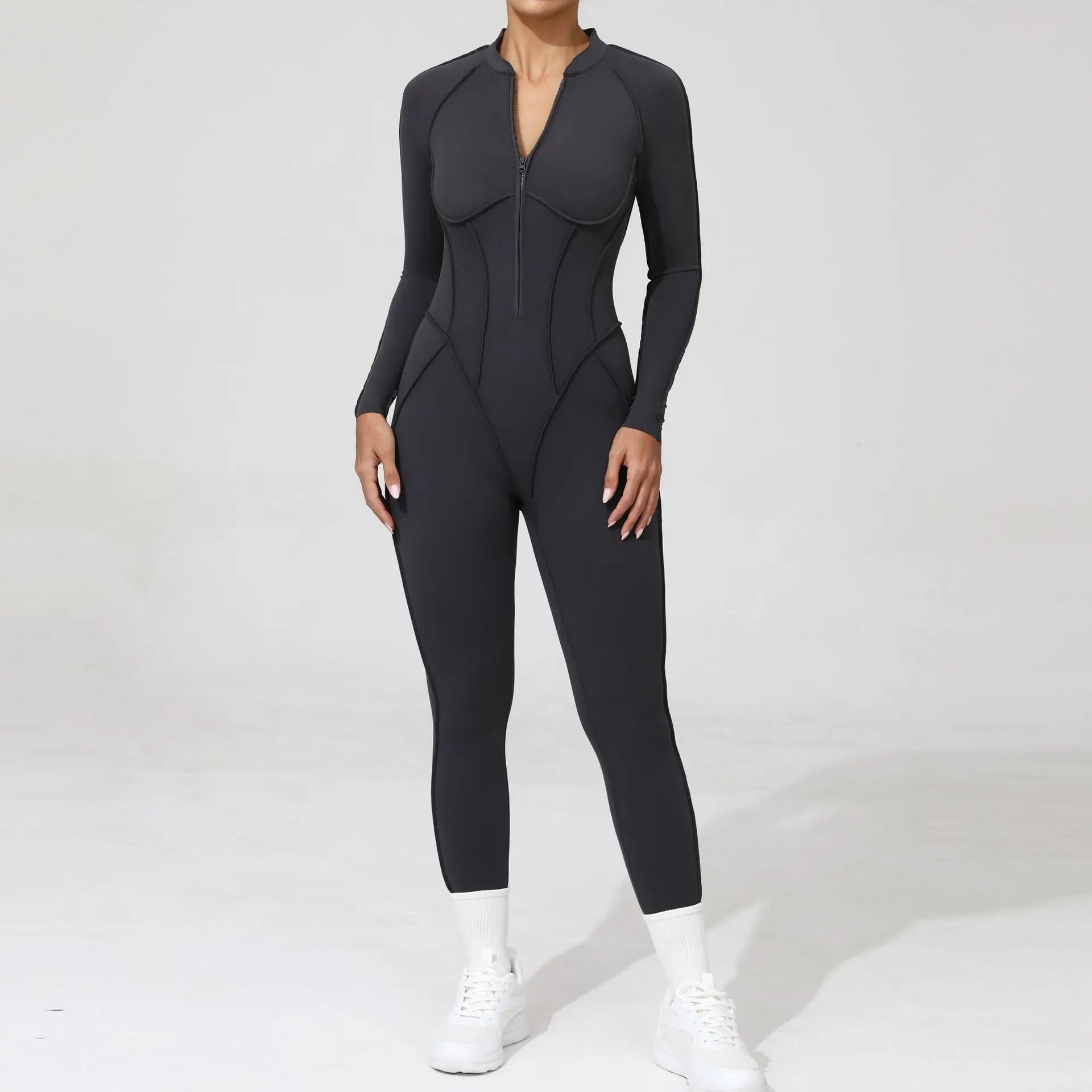 New Women One Piece Sexy V Back Tracksuit Yoga Clothing Clowns Women Long Sleeves Training Suits One-Piece Suit Without Backrest