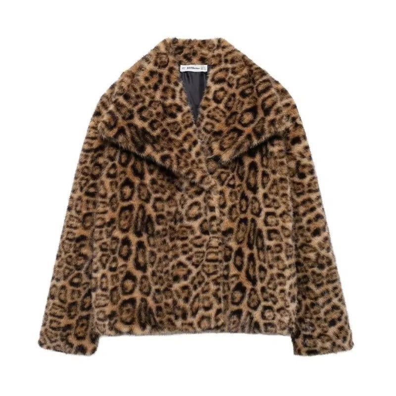 HH Women Elegant Faux Fur Coat Warm Fluffy Loose Long Sleeve Lapel Jacket Autumn Winter Fashion High Street Lady Outerwear