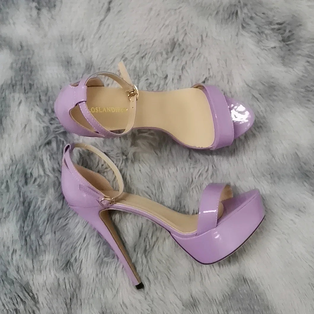 Women Sandals Sexy Open Toes 14cm Supper Flash High Heels Patent Leather Nighclub Platform Party Red Wedding Shoes Plus Size 44
