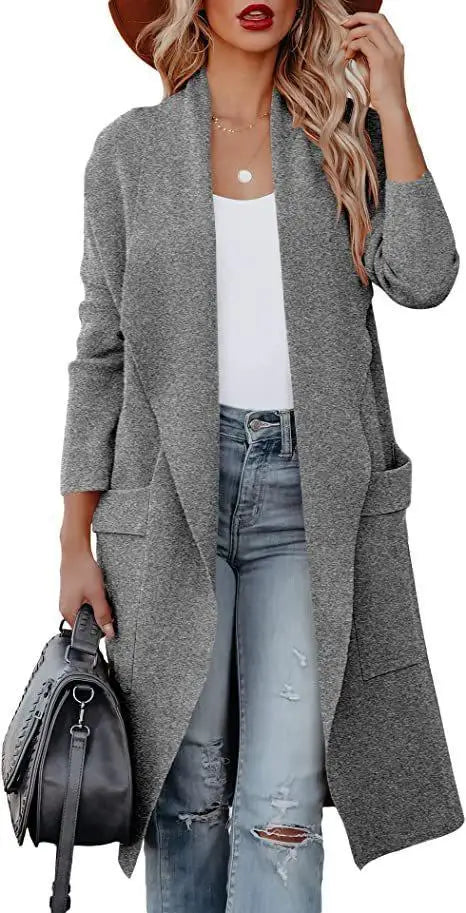 2025 New Women's Coat Long Cardigan Pocket Loose Fashion Elegant Top Simple Versatile Jacket for Female