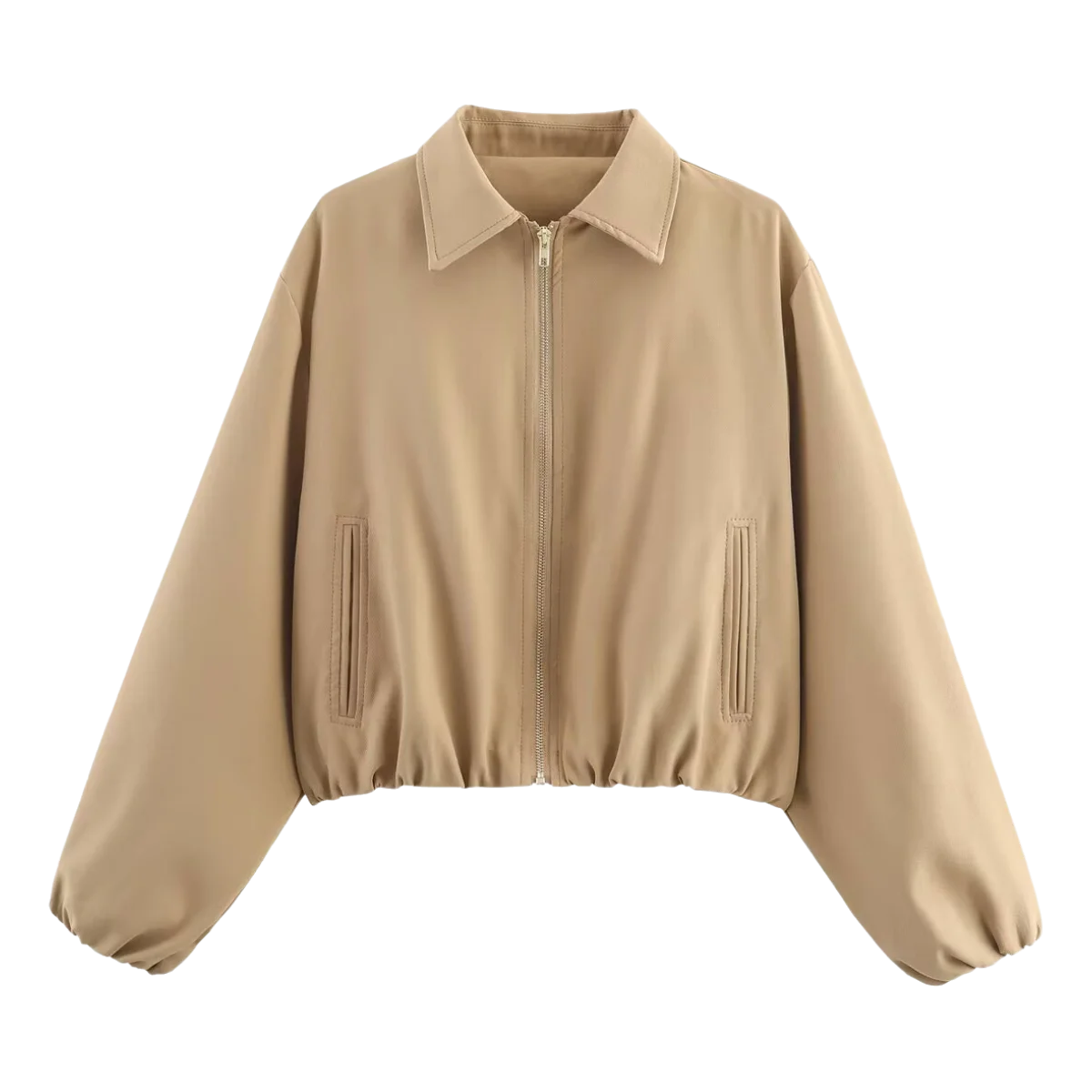 HH 2025 Autumn Street Fashion Solid Bomber Jackets Simple Lapel Zipper Fly Long Puff Sleeves With Pockets Women's Casual Coats