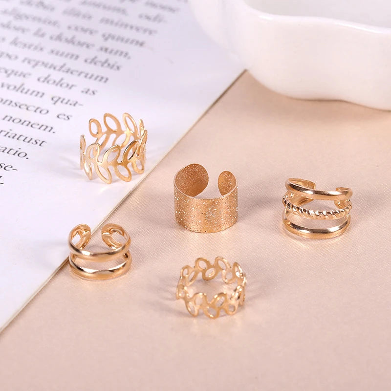 5pcs Vintage Clip Earrings for Women Gold Plated No Piercing Fake Earring Set in Lots 2025 Fashion Jewelry Ear Cuff Accessories