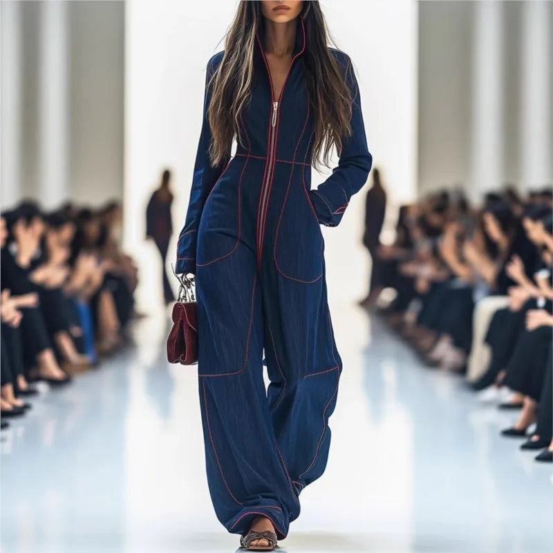 2025 Solid Color Women Jumpsuits For Autumn Winter Long Sleeve Loose Fashion Streetwear Overalls Wide Leg Pants Trousers