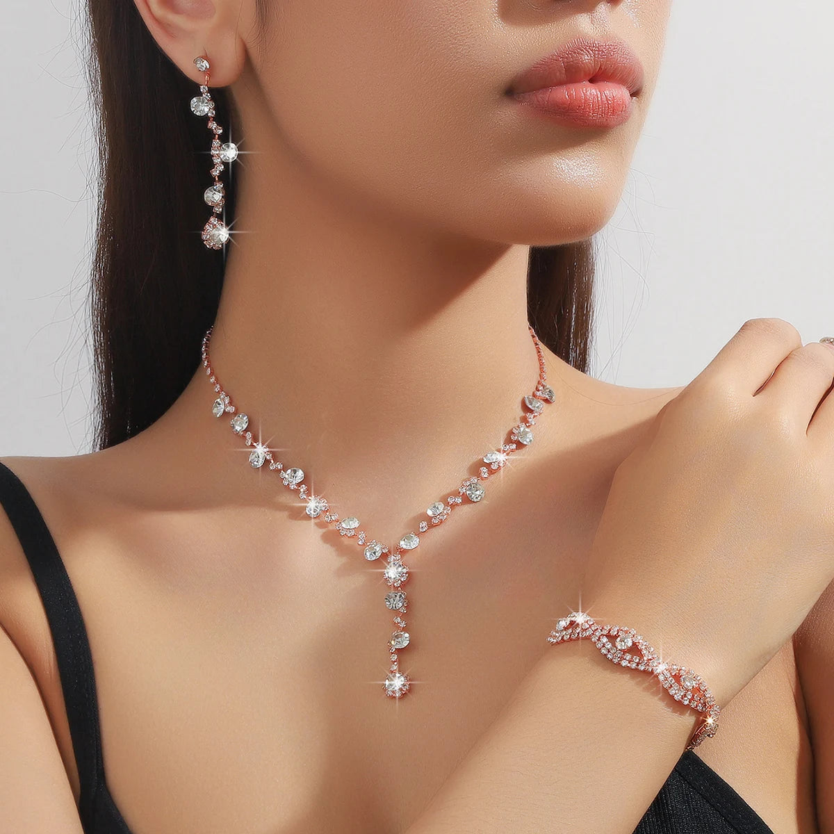 4-piece women's flower necklace with earrings and bracelet set, wedding party accessories