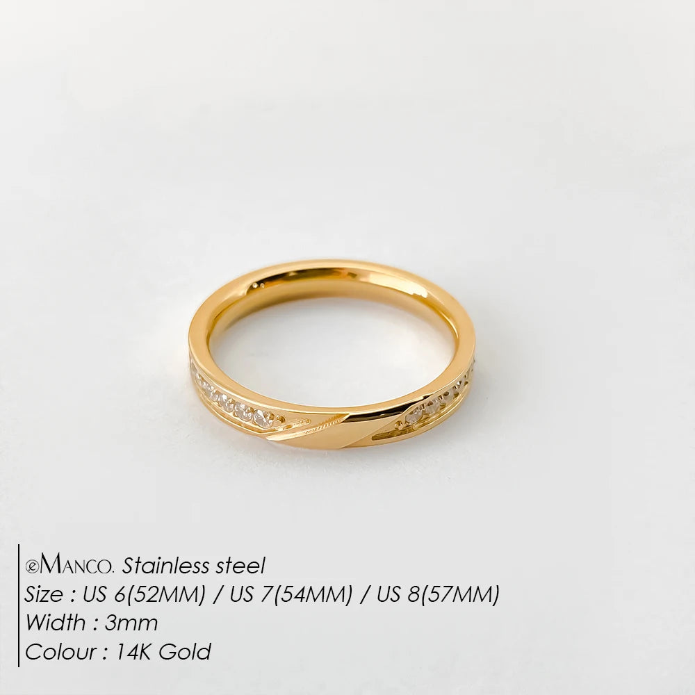 eManco Gorgeous Minimalist Twisted Band Crystal Stainless Steel PVD Ring Gold Color Women's Daily Office Date Trendy Jewelry