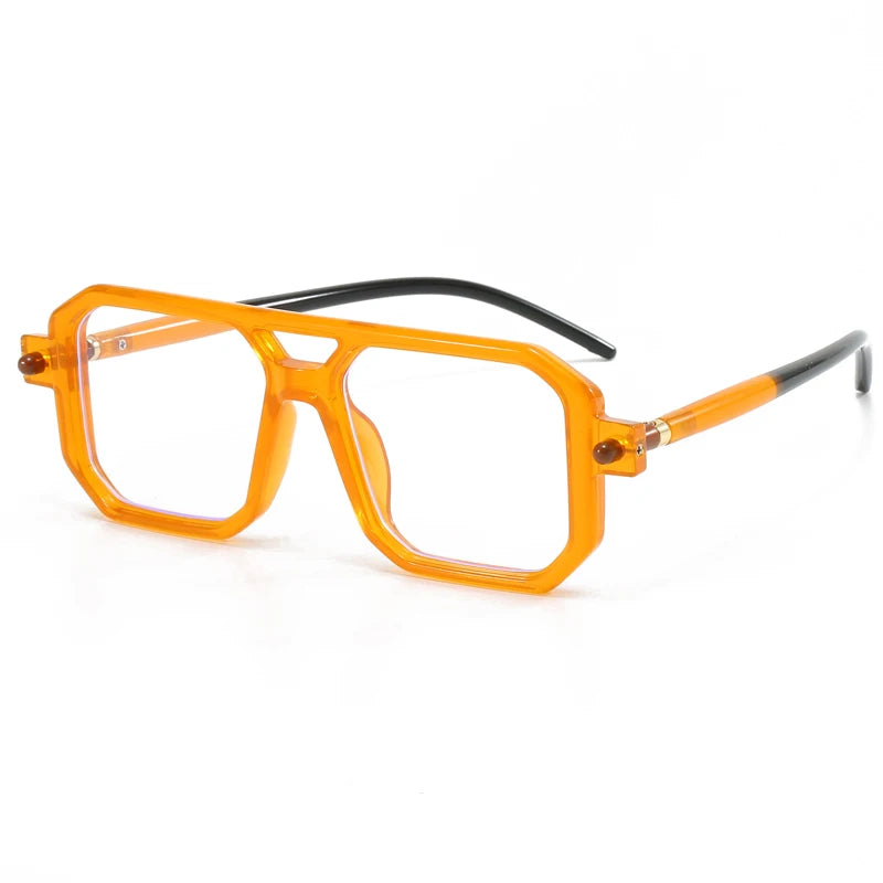 New Popular Square Retro Style Sunglasses Double Beam Pilot Sun Glasses Hawksbill Pattern Mirror Leg Design Flat Mirror