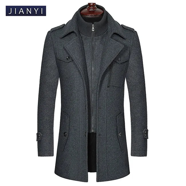 2025 new winter men's woolen coat, men's brand jacket, middle-aged double-shoulder long woolen windbreaker coat in European size