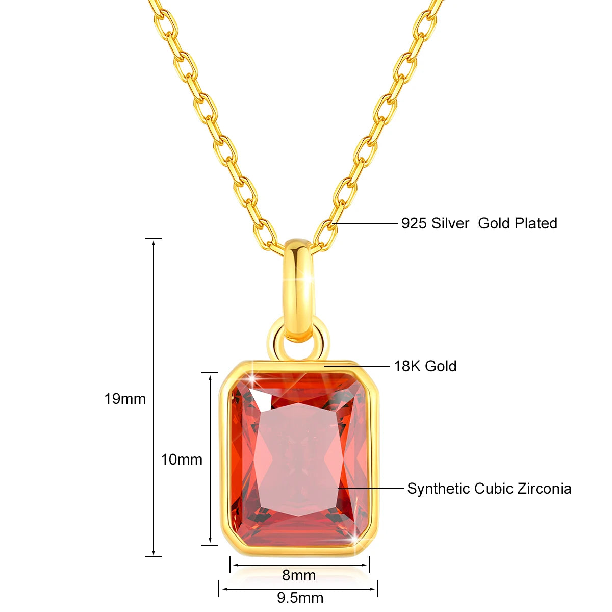 Szjinao 100% Real 18k Gold Necklace For Women 8*10mm Yellow Stone Rectangle With Certificate AU750 K Gold Pendant Wedding Gift