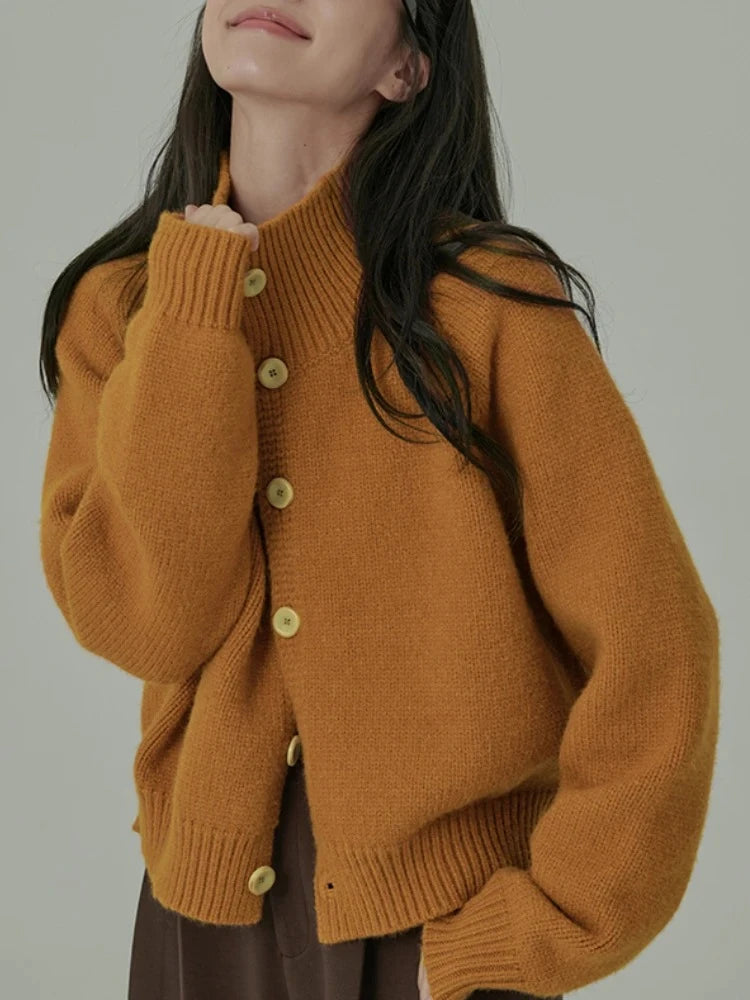 Loose Stand-up Collar Cardigan Women Retro Blue Single Breasted Casual Soft Knitwear Sweater Black Fashion Cardigan for Women