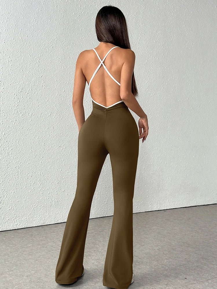 Women's Jumpsuits Streetwear Fashion Summer New Casual Slim Clothing Solid Sexy Sling Backless Elegant Female Jumpsuits Clothing