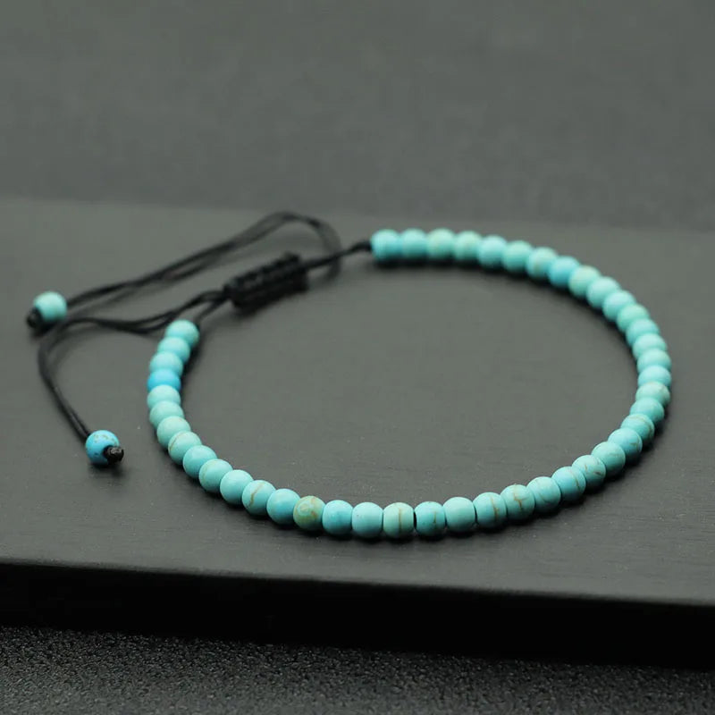 Fashion 4mm Natural Stone Bracelet Men Women Handmade Braided Adjustable Braclet Small Tiger Eyes Howlite Agates Beads Braslet