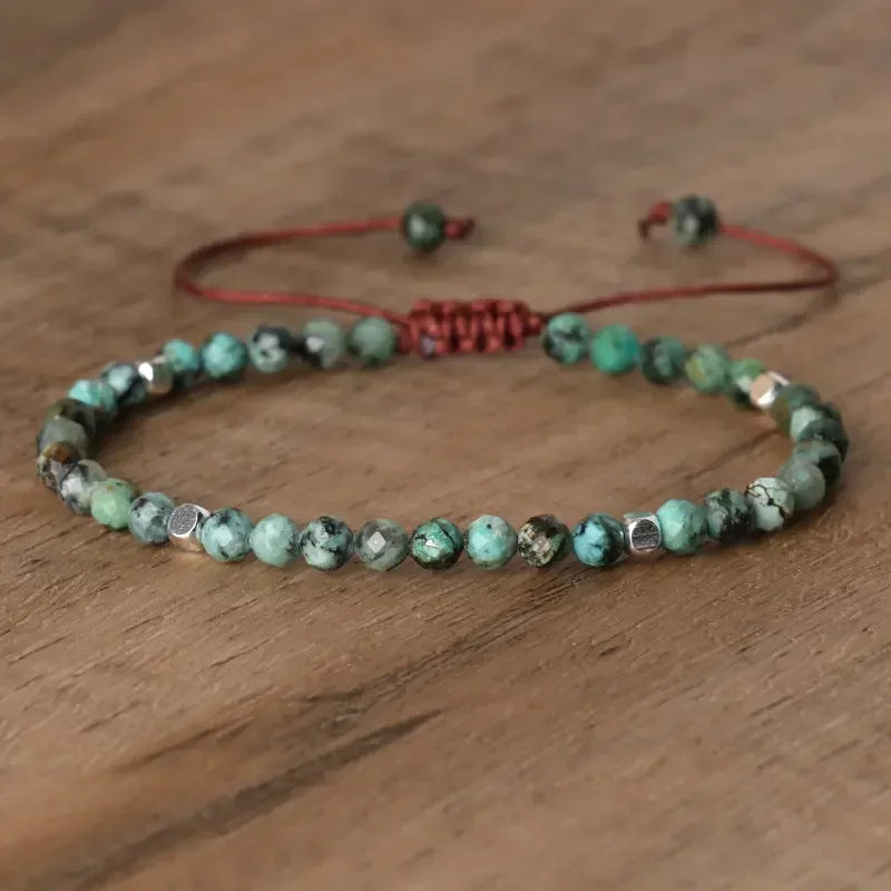 1 PC Bohemian 4mm Natural Stone African Turquoise Bracelet Adjustable Healing Crystal Charm Bracelets for Women Jewelry
