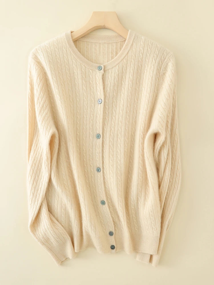 2025 Autumn Winter Women Sweater Solid O Neck Cardigan New Casual Versatile Tops Long Sleeve Single Breasted Cable Knit Sweater