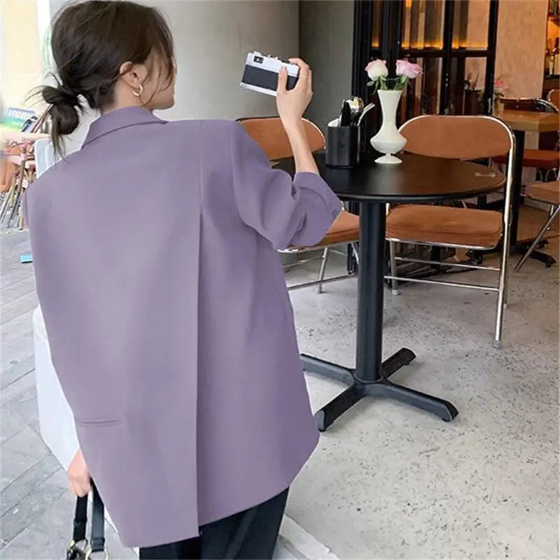New Arrival Slim Fit Grey Blazer Jacket for Petite Women - Casual Chic Asymmetric Hem Design, Unique Small Size Office-Ready