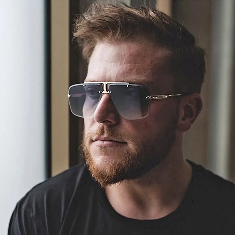 Rimless Sunglasses Rectangle Fashion Popular Women Men Shades Large Square Sun Glasses for Female Male Summer Traveling Oculos