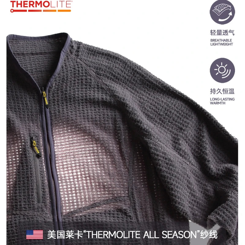 Lock-Warm Grid Fleece Lightweight & Breathable Stand-Collar Jacket for Couples: Long-Lasting Warmth for Mountain Outdoor Sports