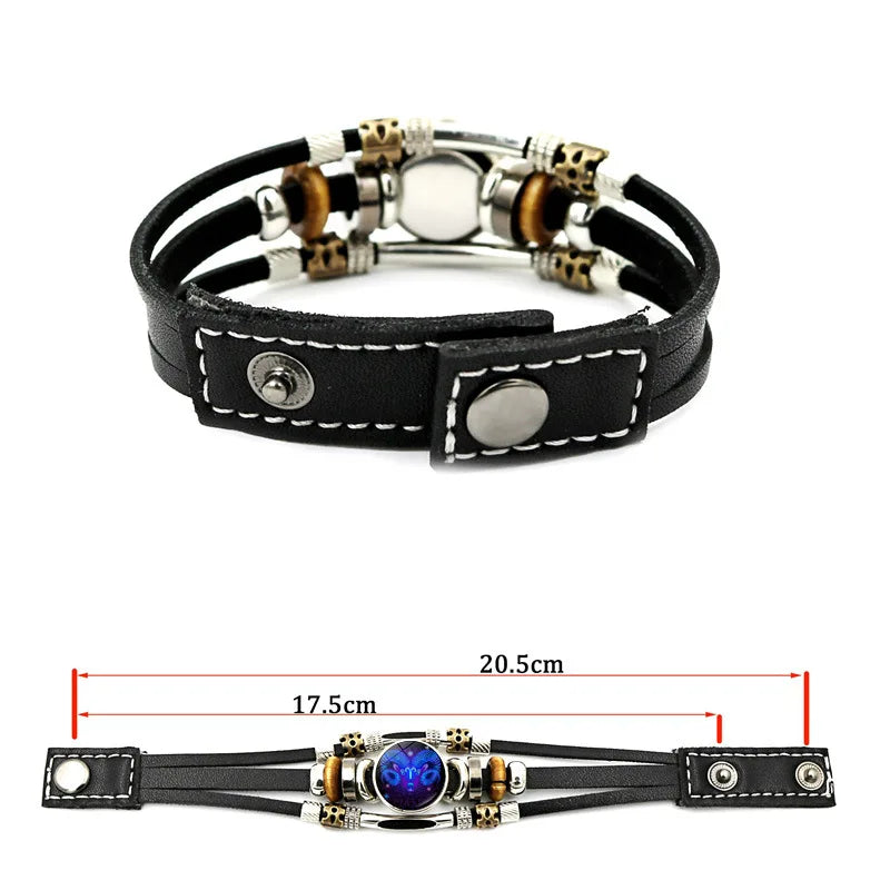 Constellations Luminous Leather Bracelet Retro Multi-layer Beaded Leather Bracelet Jewelry Gifts for Men Women Couples
