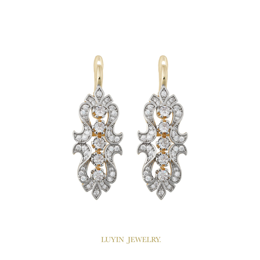 LUYIN Selected Bohimian Style Brilliant Design Earrings Ring Set For Woman Copper Plated 14K 2 Color Party Wedding Delicate Gift