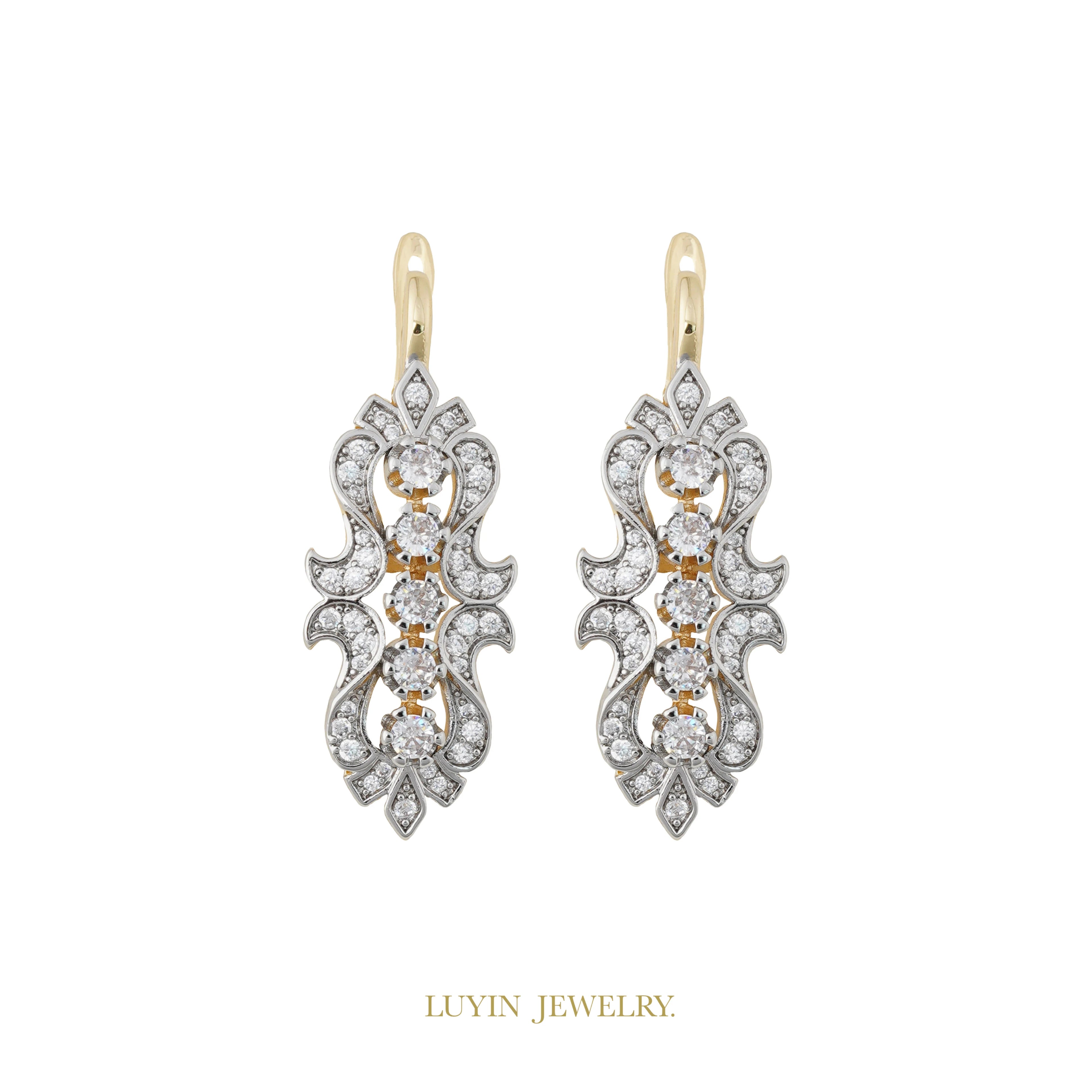 LUYIN Selected Bohimian Style Brilliant Design Earrings Ring Set For Woman Copper Plated 14K 2 Color Party Wedding Delicate Gift