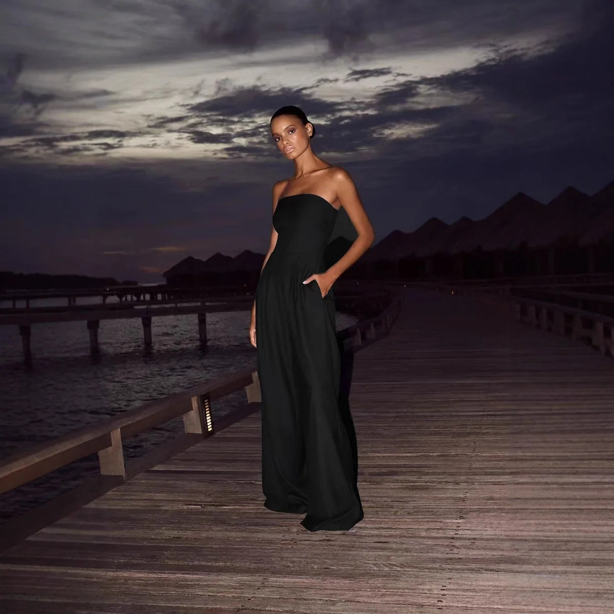 2025 Fashion Women's Wear European and American style sexy and slimming wrapped scarf style pants long jumpsuit