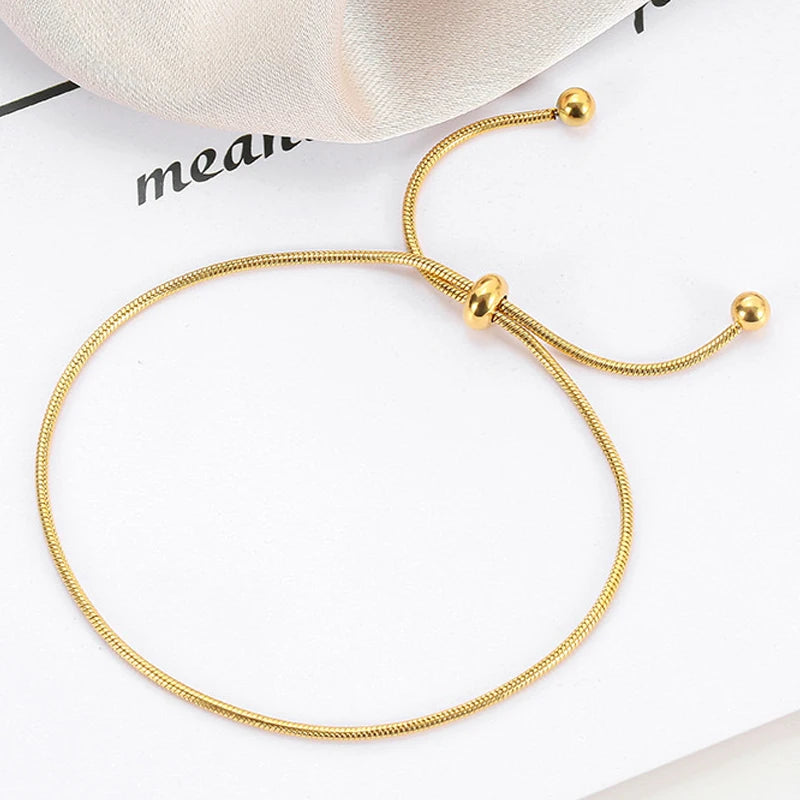 Minimalist Stainless Steel Snake Chain Bracelet for Women Girls Gold Color Adjustable Bracelet Simple Snake Bone Chain Bracelets