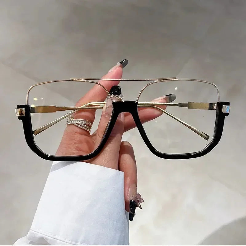 Retro Pilot Metal Sunglasses Fashion Korean Style Women Square Shades Trendy Ins Popular Brand Design UV400 Sun Glasses