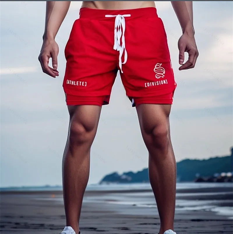 NEW 2 IN 1 Sport Running Casual Breathable Shorts Men Double-deck Jogging Quick Dry GYM Shorts Fitness Workout Men Shorts