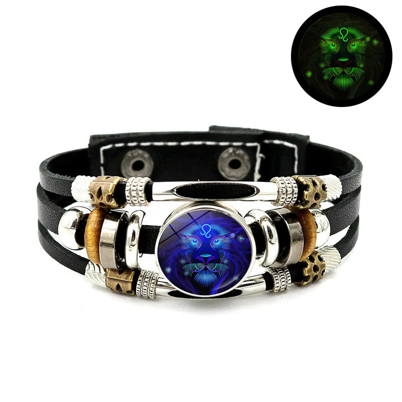 Constellations Luminous Leather Bracelet Retro Multi-layer Beaded Leather Bracelet Jewelry Gifts for Men Women Couples