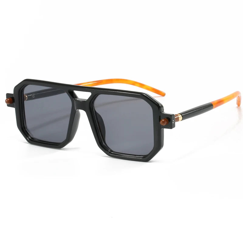 New Popular Square Retro Style Sunglasses Double Beam Pilot Sun Glasses Hawksbill Pattern Mirror Leg Design Flat Mirror