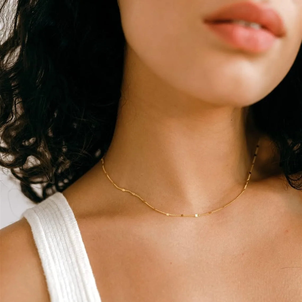 K Gold/Silver Plated Satellite Choker Shining Dots Station Chain Sparkle Chain Necklace Link Chain Exquisite Jewelry for women