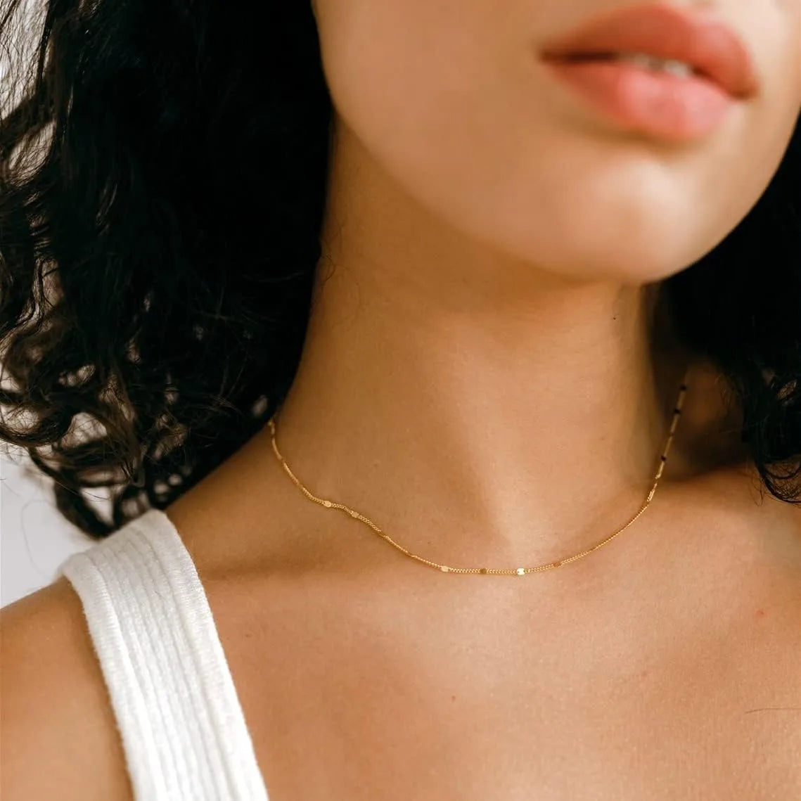 K Gold/Silver Plated Satellite Choker Shining Dots Station Chain Sparkle Chain Necklace Link Chain Exquisite Jewelry for women