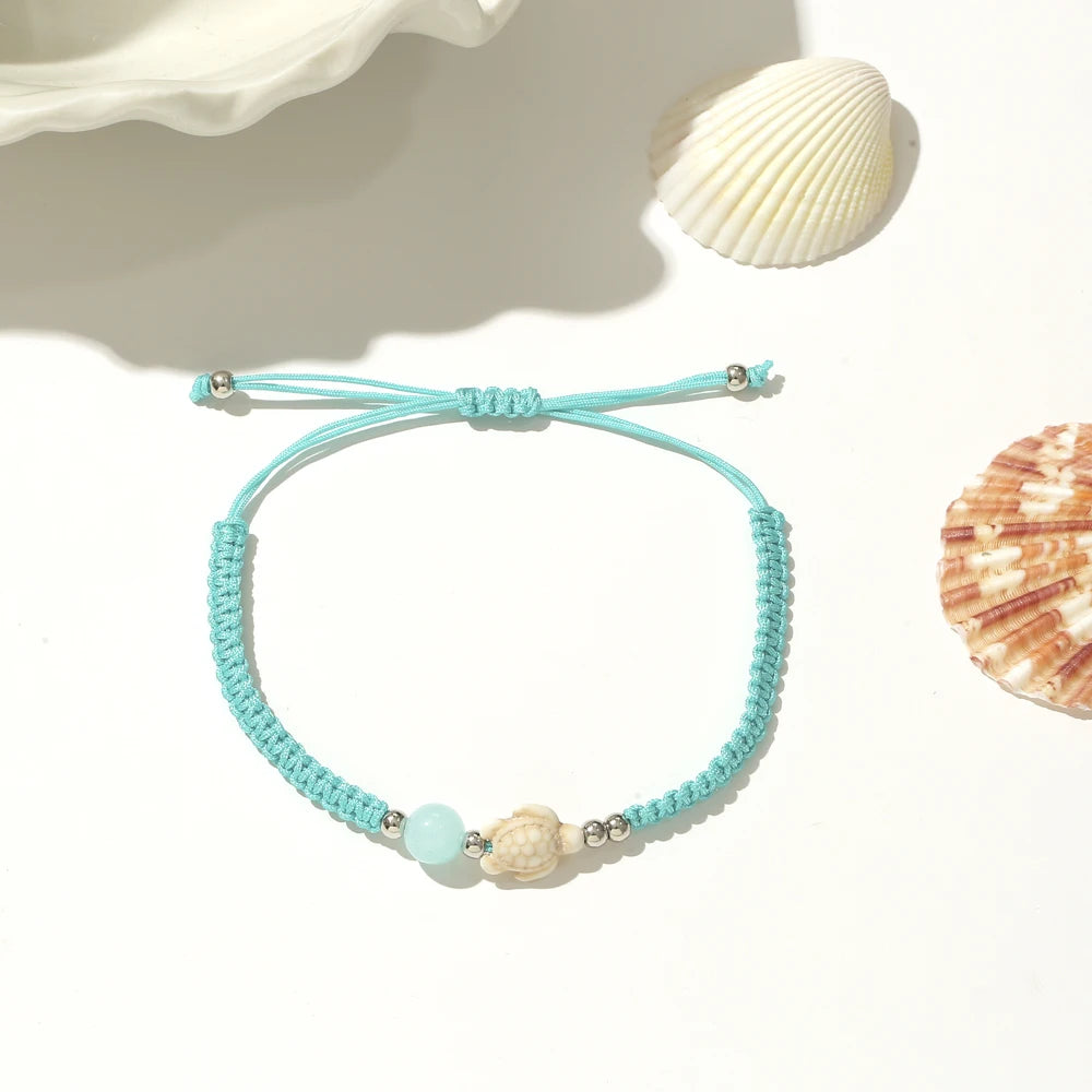 12pcs Shell Starfish Turtle Charms Bracelet Set Braided Rope Bracelet Set Handmade Adjustable Bracelets For Women Jewelry Gifts