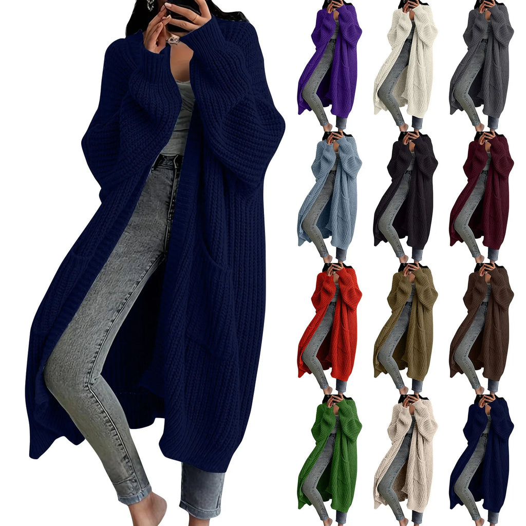 Women's Loose Long Knitted Cardigan Sweater Coat Autumn Winter Long Sleeved Long Knitwear Female Street Fashion Sweater Jacket