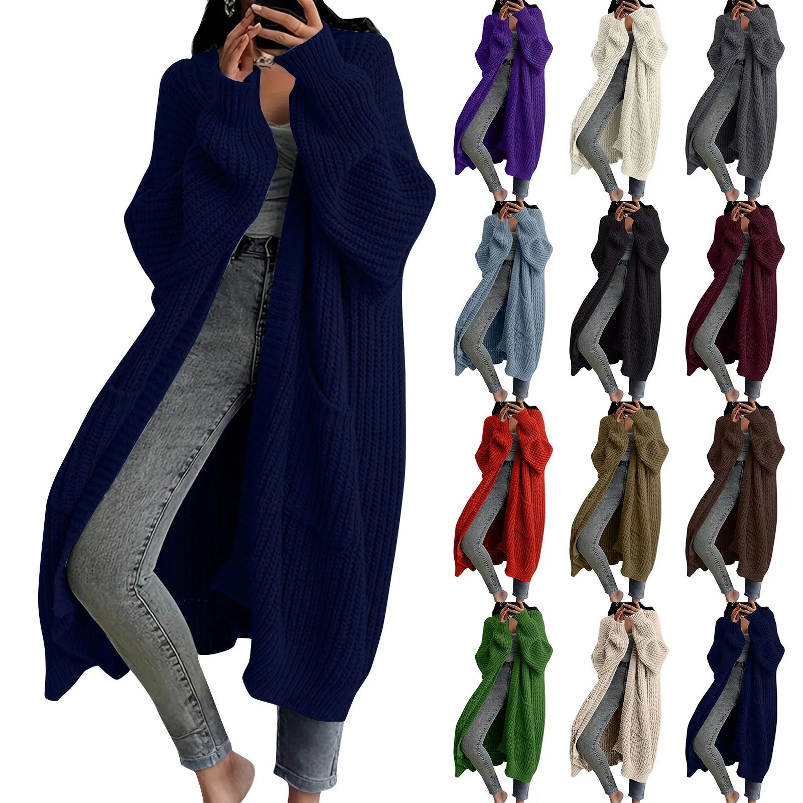 Women's Loose Long Knitted Cardigan Sweater Coat Autumn Winter Long Sleeved Long Knitwear Female Street Fashion Sweater Jacket