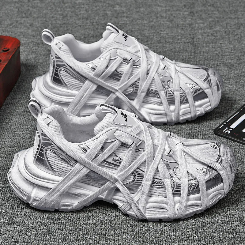 Men's Lace Up Street Sneakers Niche Thick Splicing Mixed Color Sports Shoes Arrival Vulcanization Shoes Punk Breathable Women