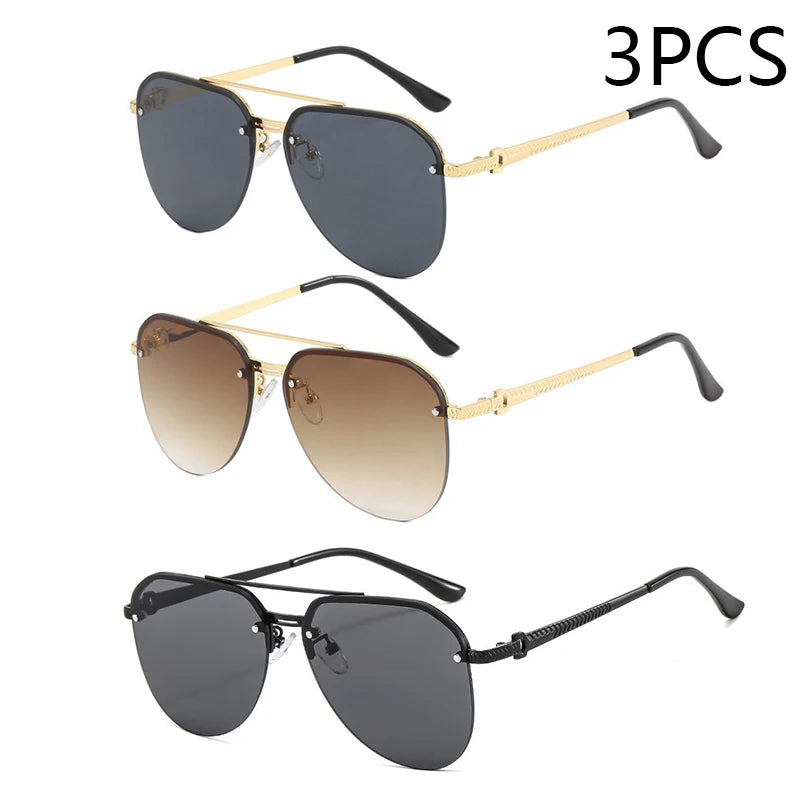 New Fashion Metal Half Frame Women's Outdoor Sunglasses Classic Double Beam Glasses