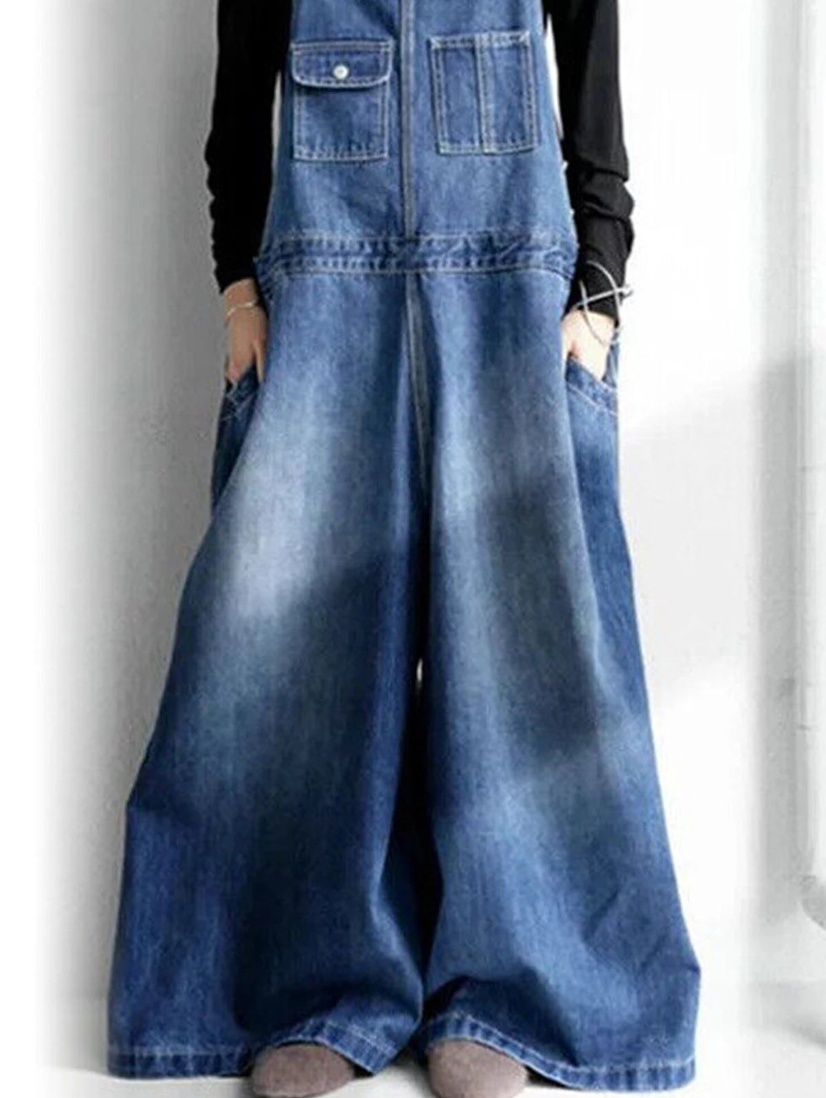 Women Denim Overalls Vintage Streetwear Loose Jumpsuit Korean Straight Wide Leg Pants Casual Jeans Oversized All Match Trousers